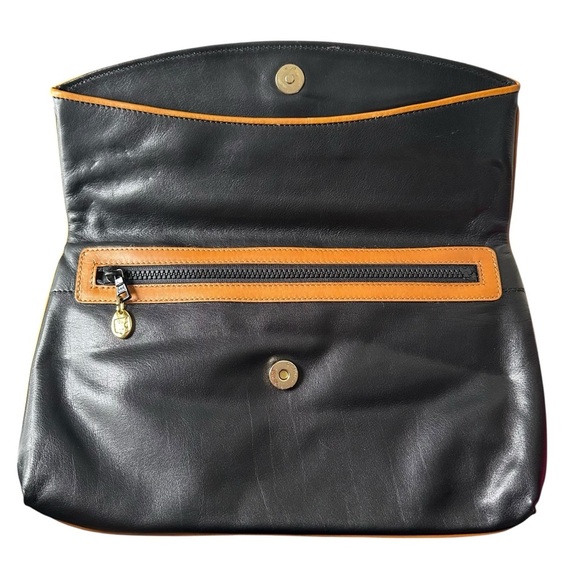 Celine Black & Tan Smooth Leather Large Triomphe Clutch Fold Over Flap Bag - Picture 5 of 11